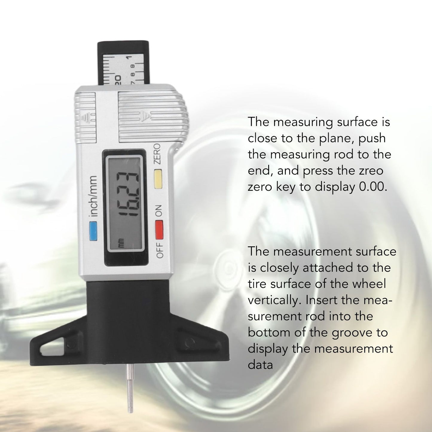 Digital Tire Tread Depth Gauge Tire Tread Depth Measuring Tool 0-25.4mm Range Accurate Reading V1294-YM0521-3114230048711