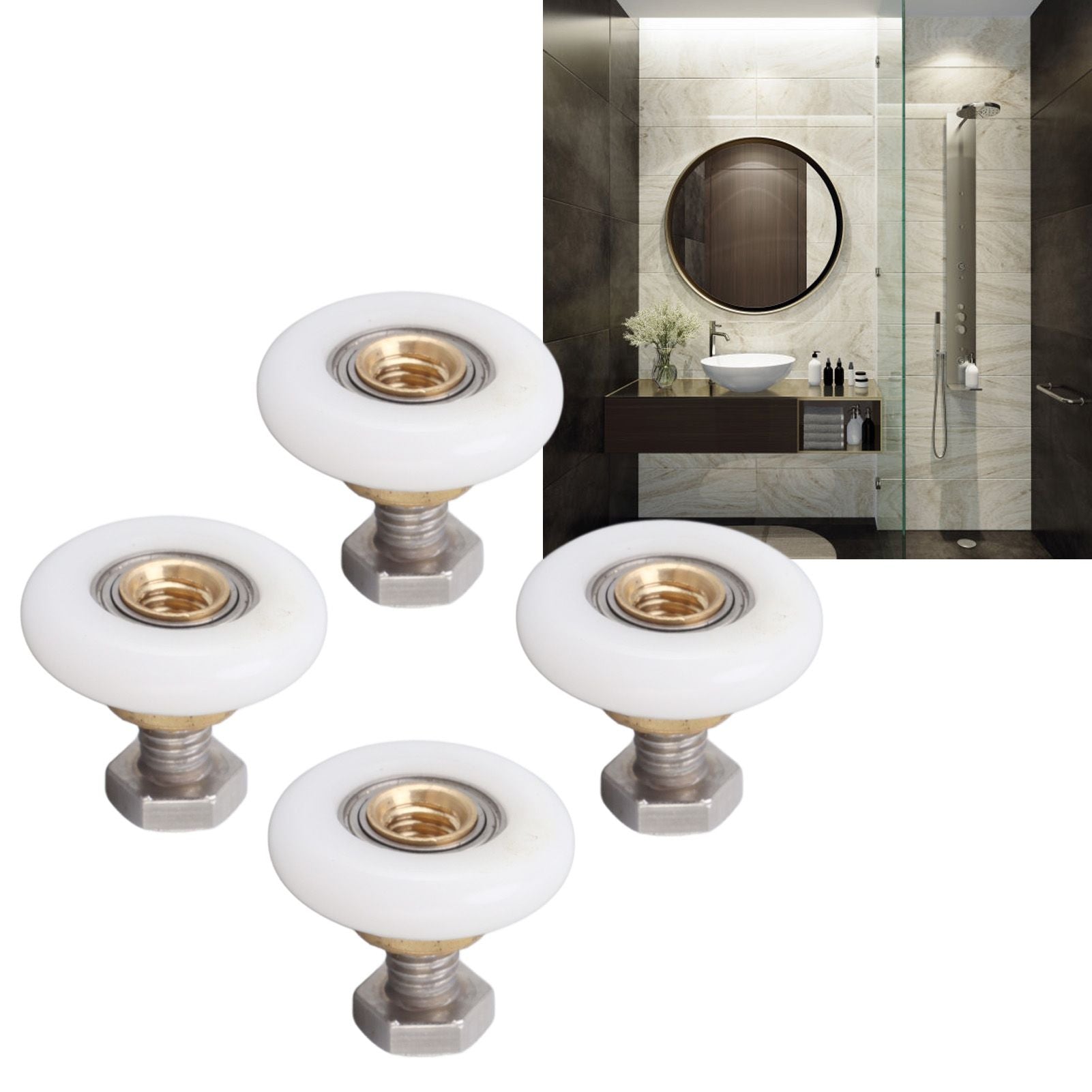 4 Set Shower Door Rollers Runners Wheels Bathroom Glass Door Rollers Runners Pulleys Wheels Replacement Part V1294-YM0521-3114230049312