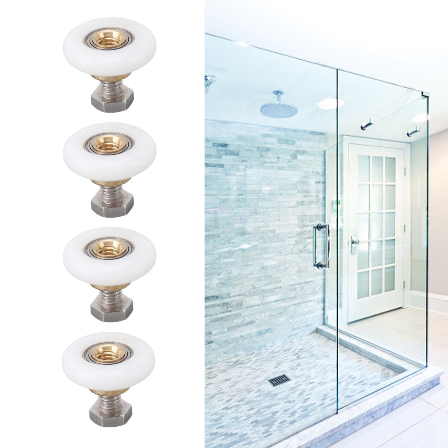 4 Set Shower Door Rollers Runners Wheels Bathroom Glass Door Rollers Runners Pulleys Wheels Replacement Part V1294-YM0521-3114230049312