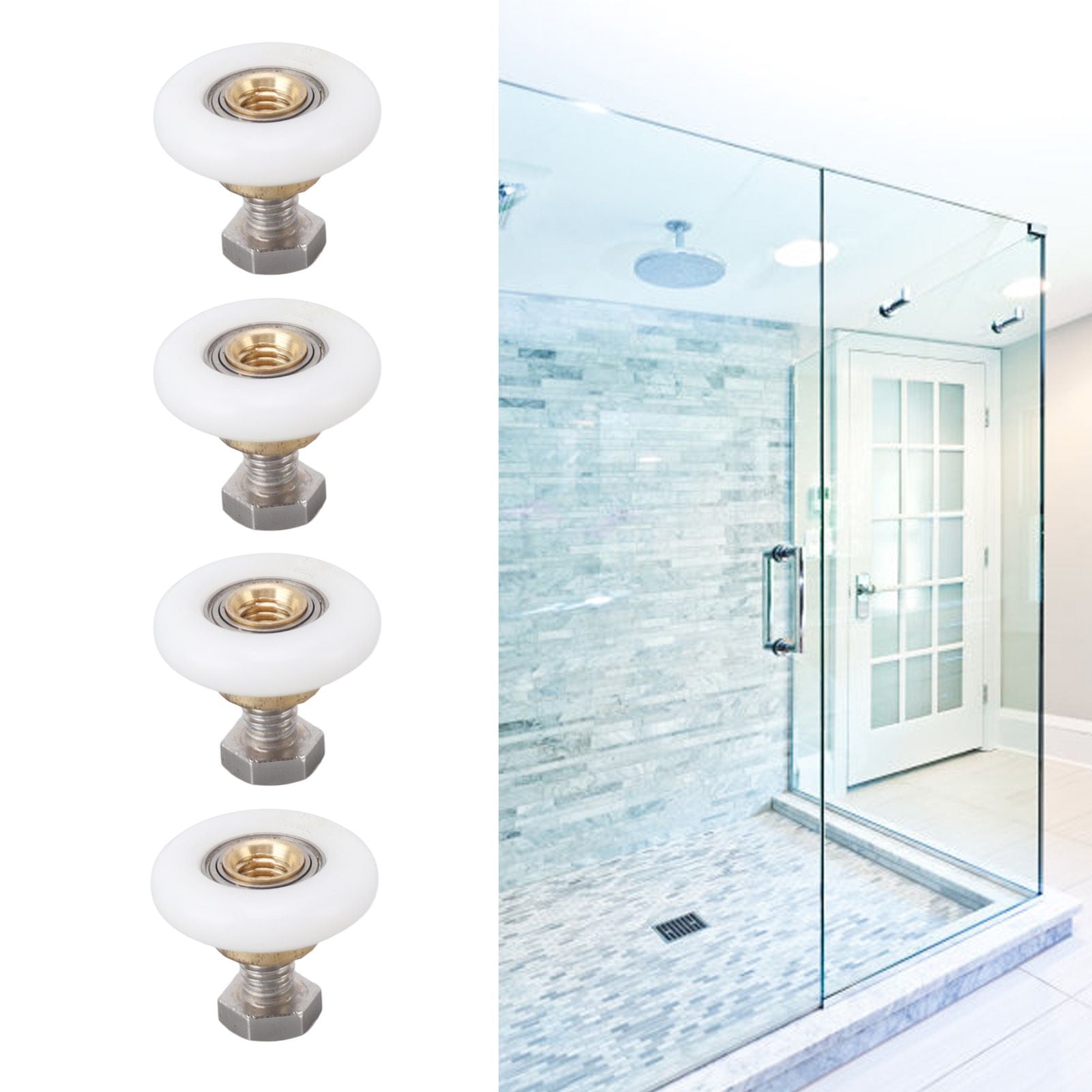 4 Set Shower Door Rollers Runners Wheels Bathroom Glass Door Rollers Runners Pulleys Wheels Replacement Part V1294-YM0521-3114230049312