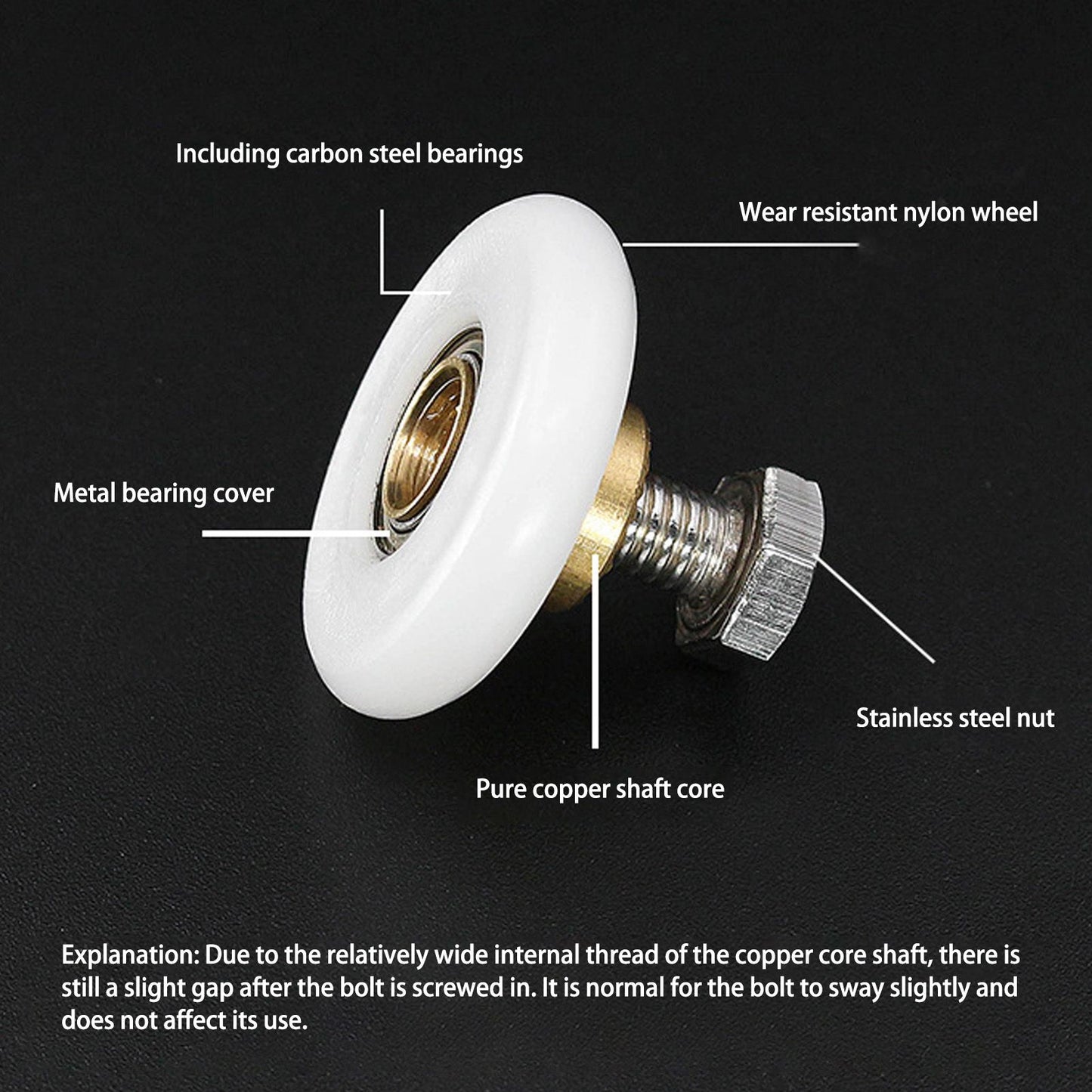 4 Set Shower Door Rollers Runners Wheels Bathroom Glass Door Rollers Runners Pulleys Wheels Replacement Part V1294-YM0521-3114230049312