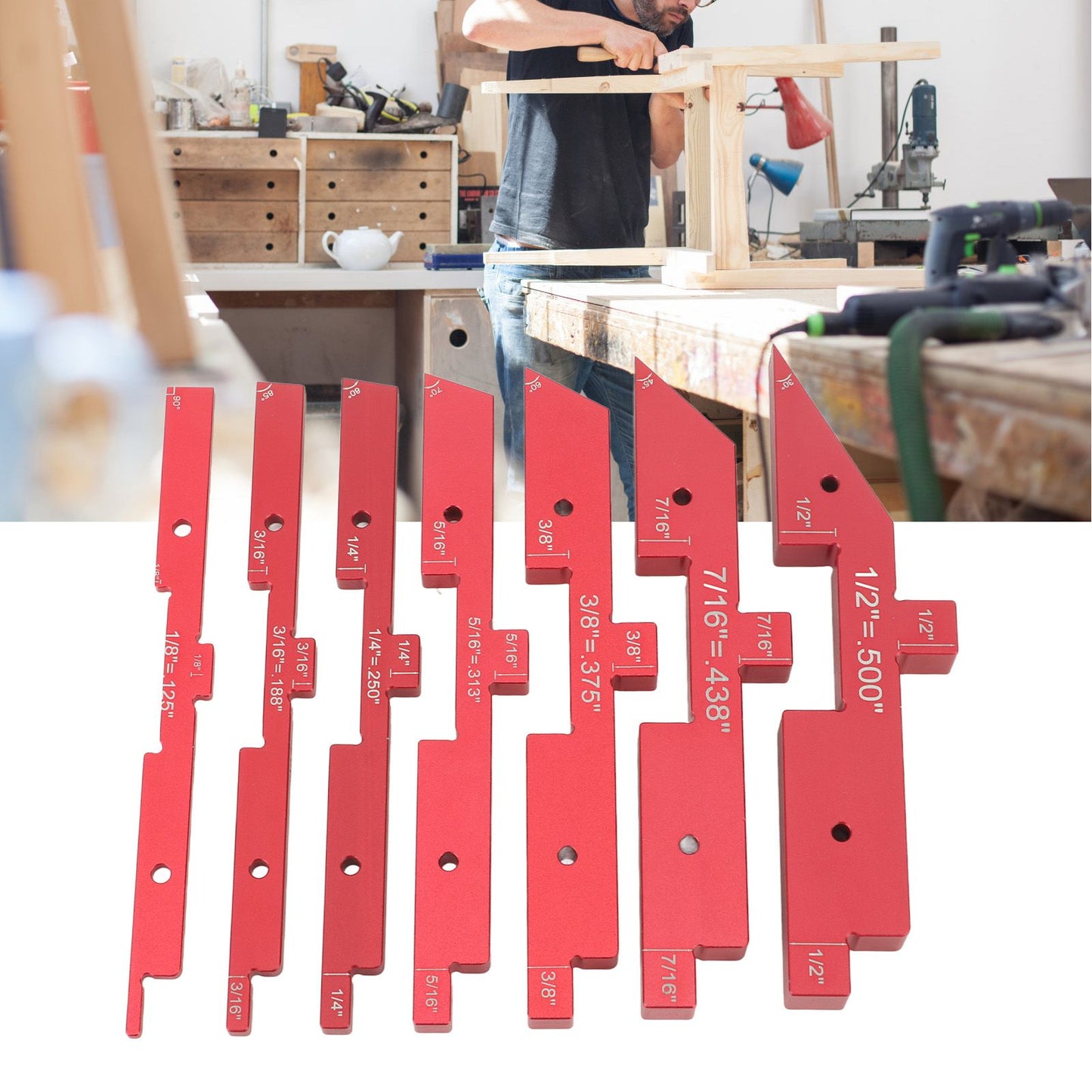 Router Table Setup Bars 7pcs Aluminum Setup Blocks Height Gauge Set for Router Table Saw Accessories Angle V1294-YM0521-3114230054511