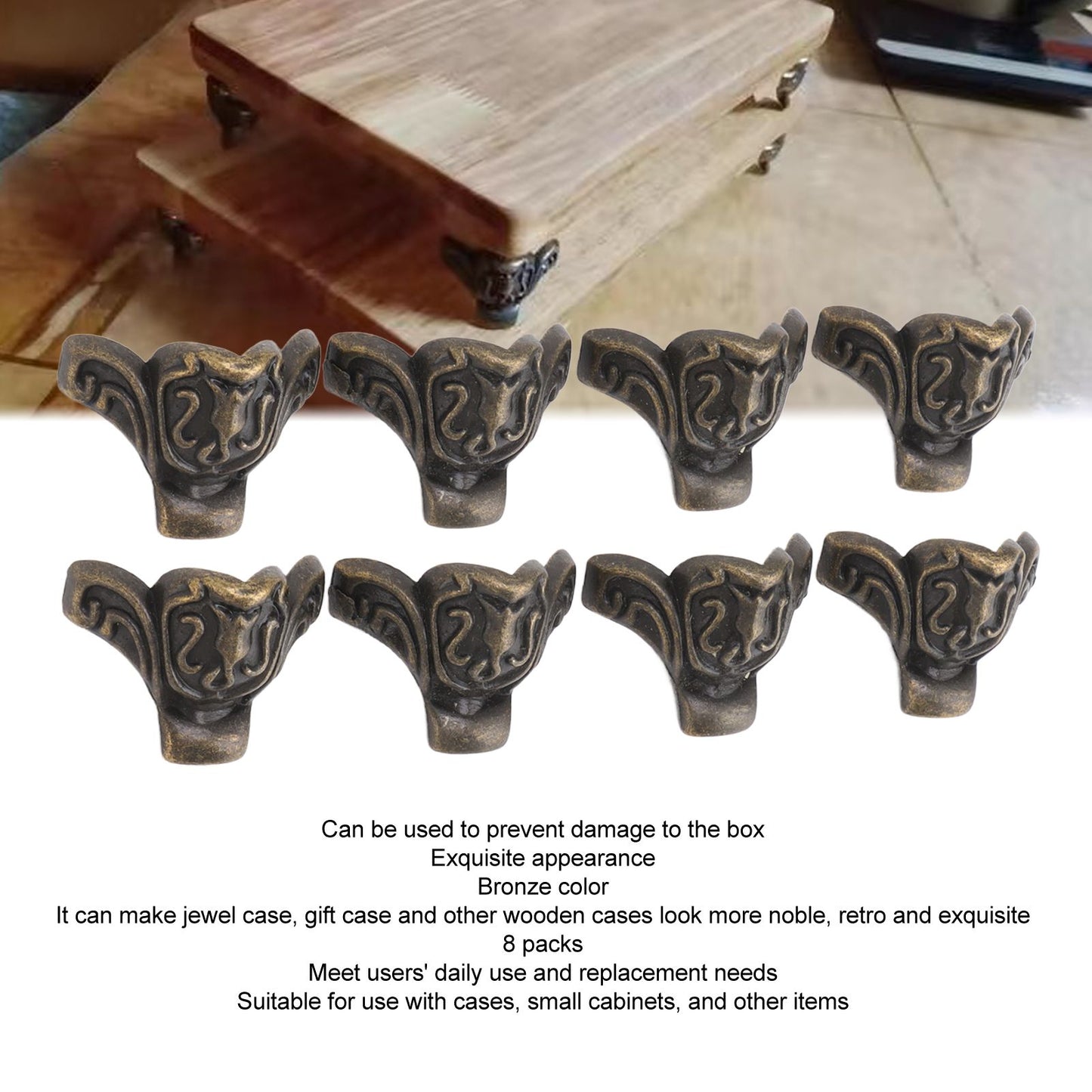 8pcs Jewelry Case Hardware Feet Bronze Zinc Alloy Decorative Legs Corner Protector Feet for Boxes Small V1294-YM0521-3114230055111