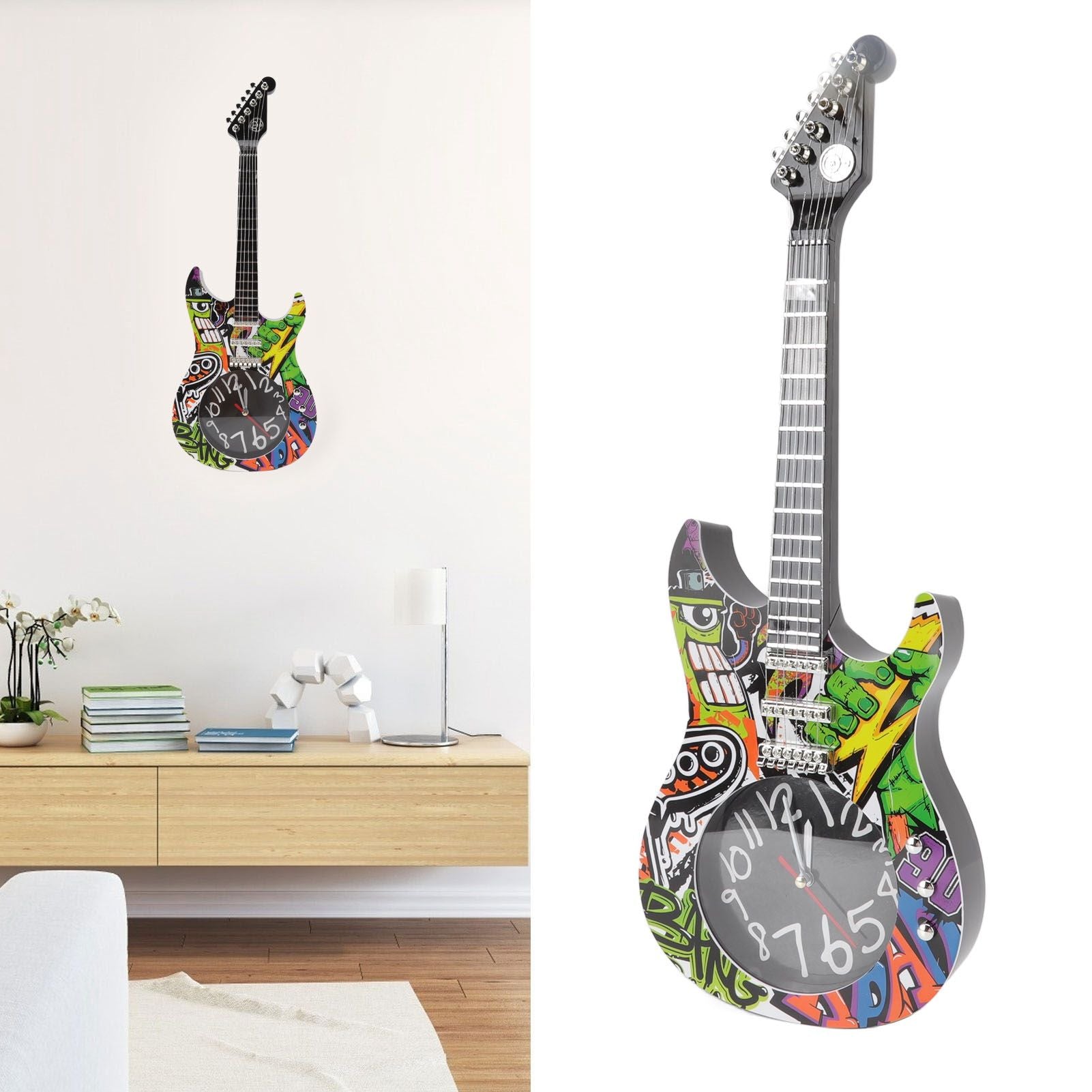 Guitar Wall Clock Simulation Time Accurate Guitar Clock Wall Decor for Home Dormitory Bedroom 5680CC Guitar V1294-YM0521-3115220139412