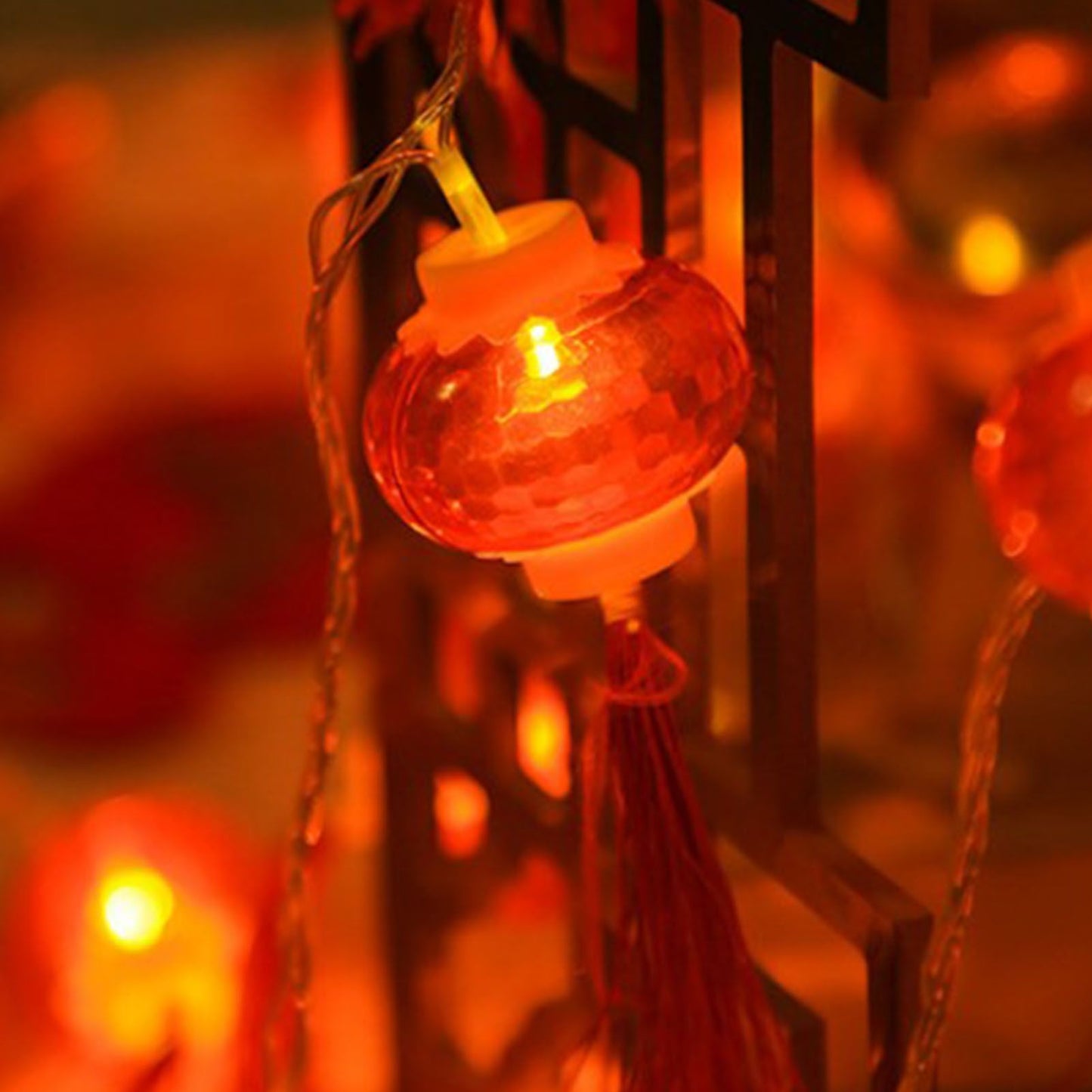 Red Chinese Lantern String Lights LED Light Beads Waterproof New Year Lantern with PVC Shell for Courtyards V1294-YM0521-3115220158614