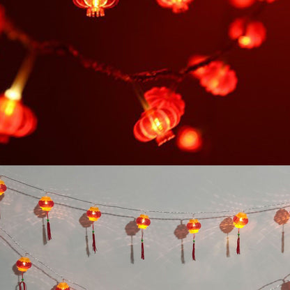 Red Chinese Lantern String Lights LED Light Beads Waterproof New Year Lantern with PVC Shell for Courtyards V1294-YM0521-3115220158614