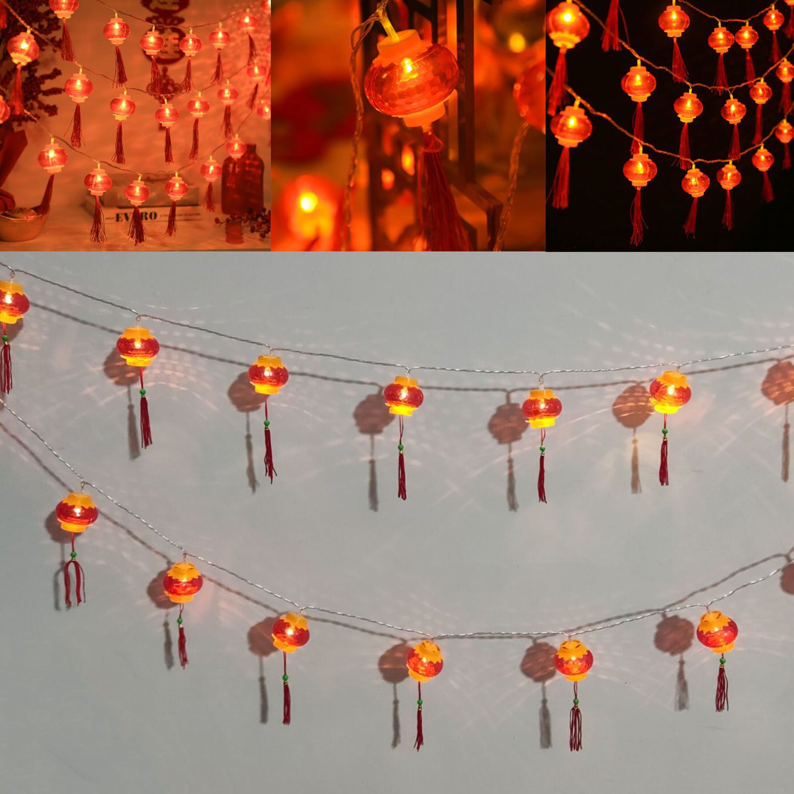 Red Chinese Lantern String Lights LED Light Beads Waterproof New Year Lantern with PVC Shell for Courtyards V1294-YM0521-3115220158614
