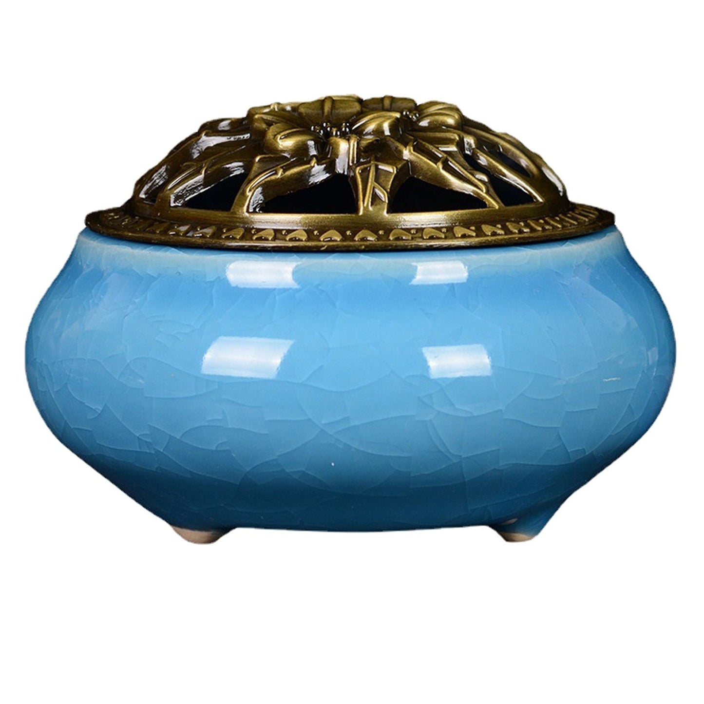 Sky Blue Ceramic Incense Burner Household Indoor Ice Cracked Incense Burner with Lid V1294-YM0521-3115220167211