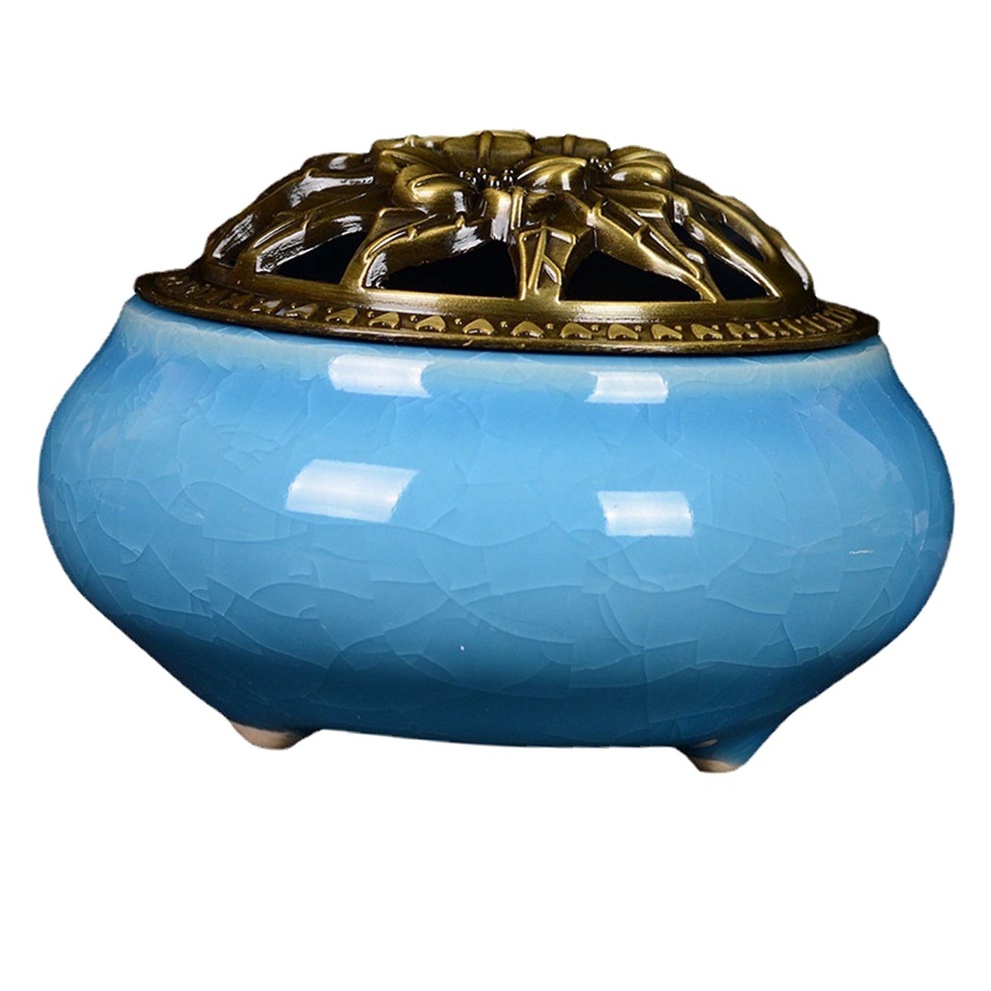 Sky Blue Ceramic Incense Burner Household Indoor Ice Cracked Incense Burner with Lid V1294-YM0521-3115220167211