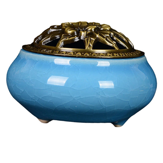 Sky Blue Ceramic Incense Burner Household Indoor Ice Cracked Incense Burner with Lid V1294-YM0521-3115220167211