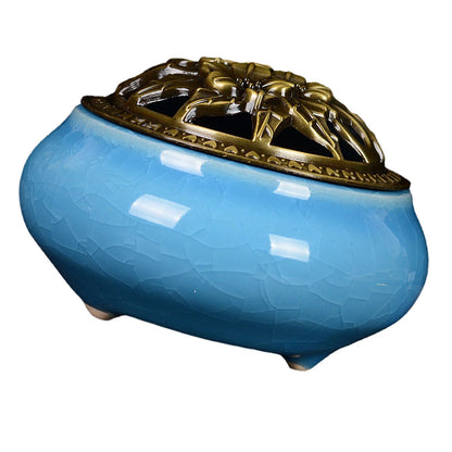 Sky Blue Ceramic Incense Burner Household Indoor Ice Cracked Incense Burner with Lid V1294-YM0521-3115220167211