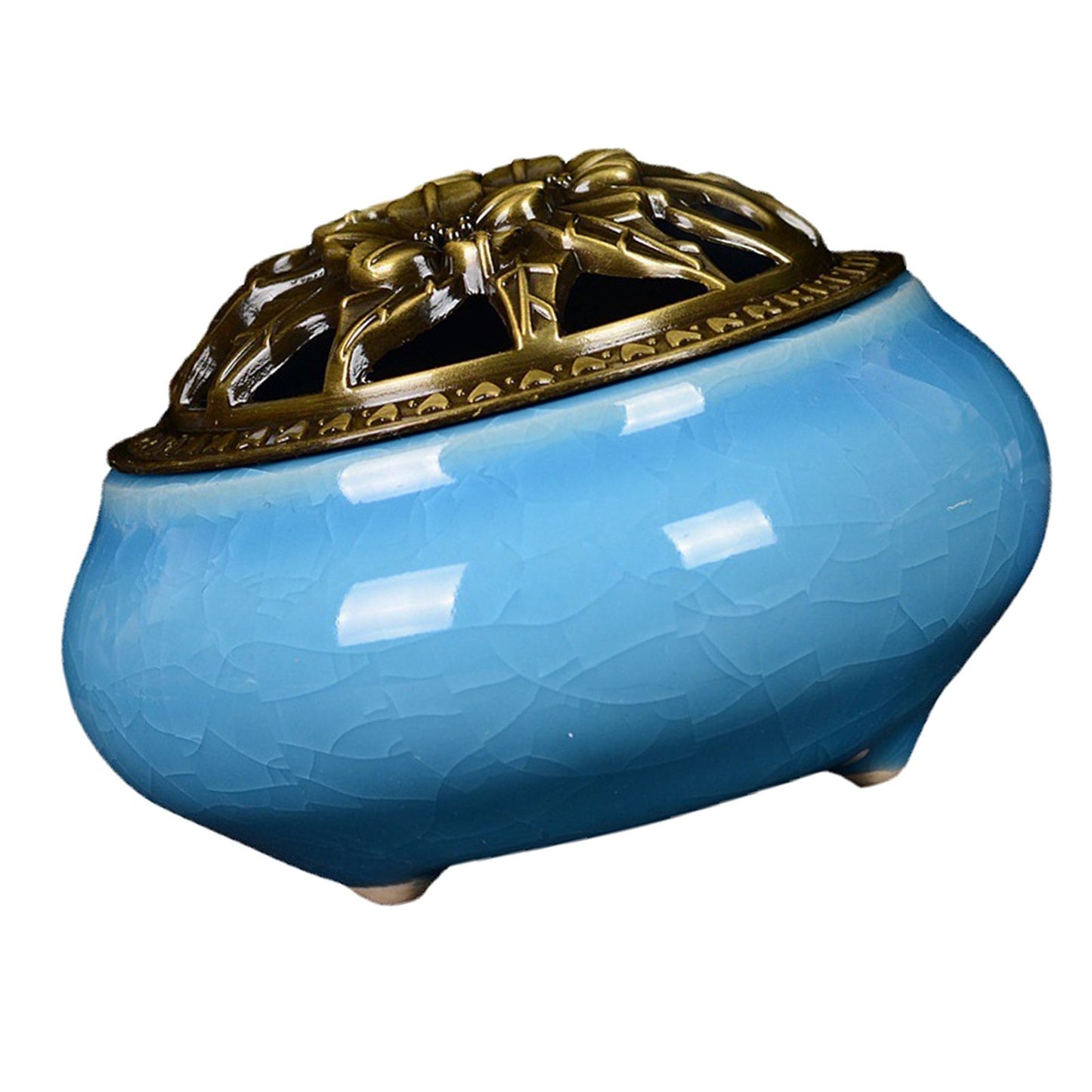 Sky Blue Ceramic Incense Burner Household Indoor Ice Cracked Incense Burner with Lid V1294-YM0521-3115220167211