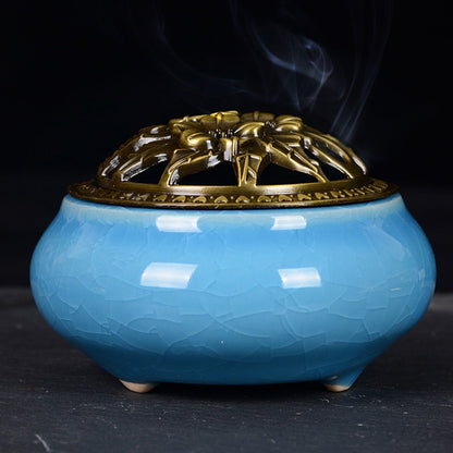 Sky Blue Ceramic Incense Burner Household Indoor Ice Cracked Incense Burner with Lid V1294-YM0521-3115220167211