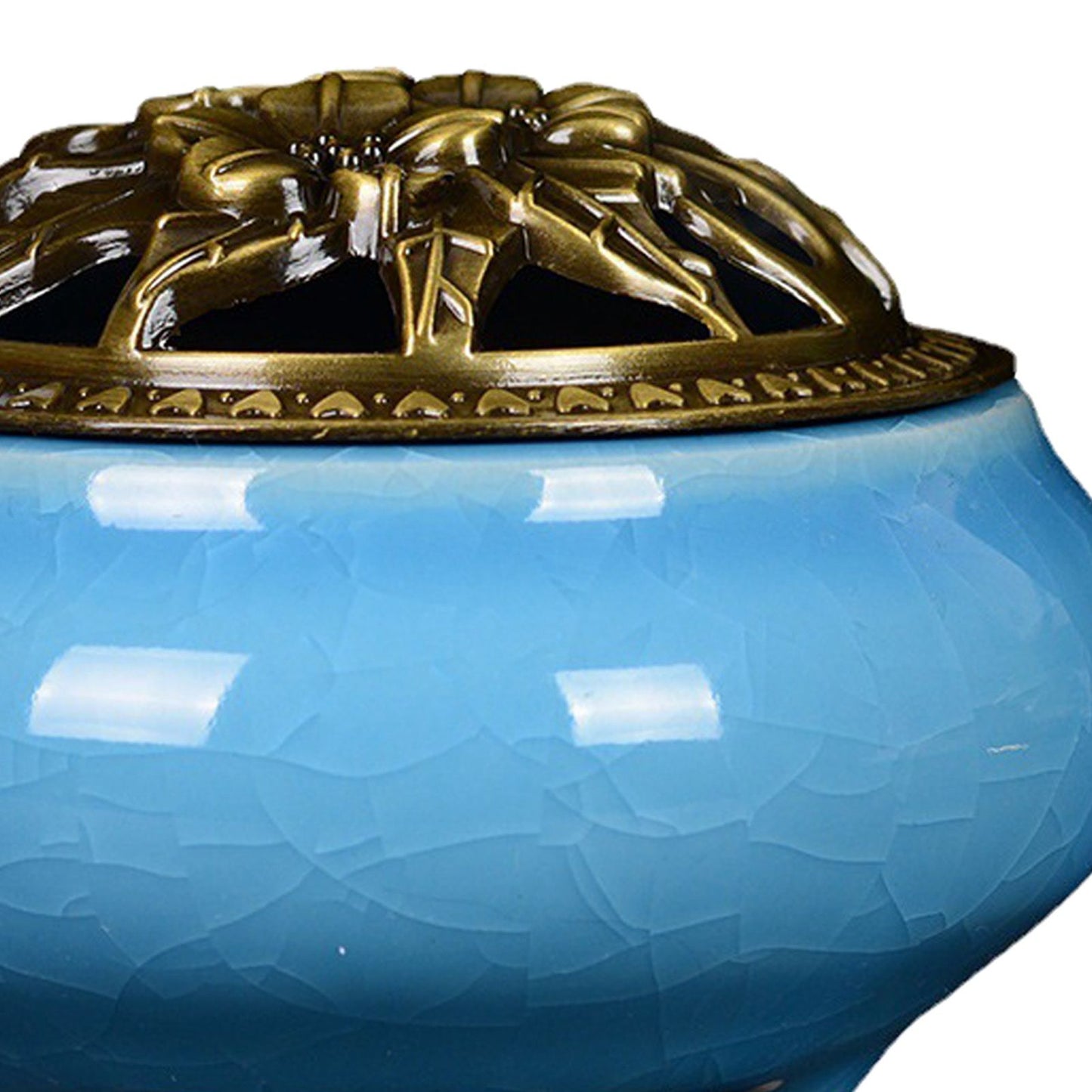 Sky Blue Ceramic Incense Burner Household Indoor Ice Cracked Incense Burner with Lid V1294-YM0521-3115220167211