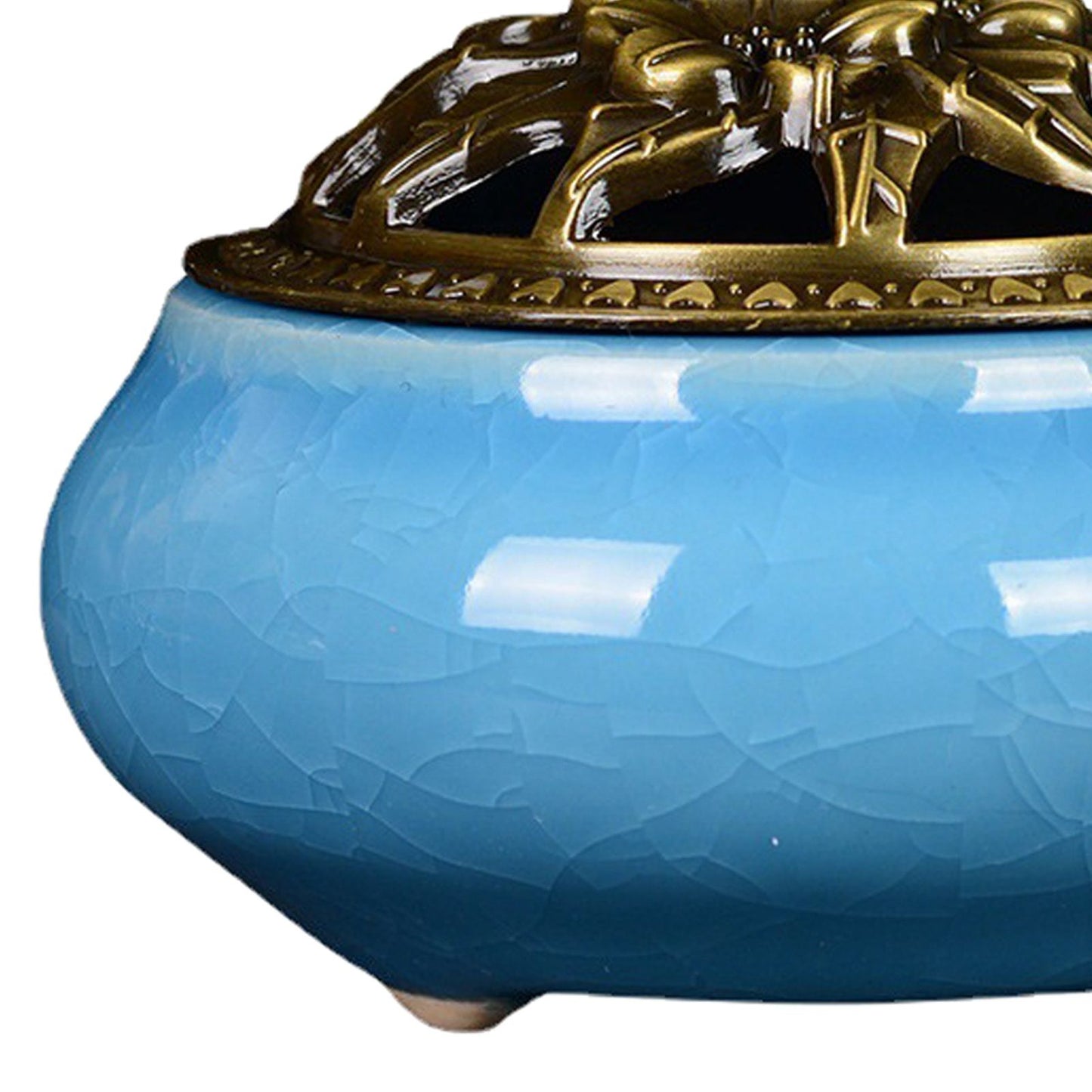 Sky Blue Ceramic Incense Burner Household Indoor Ice Cracked Incense Burner with Lid V1294-YM0521-3115220167211