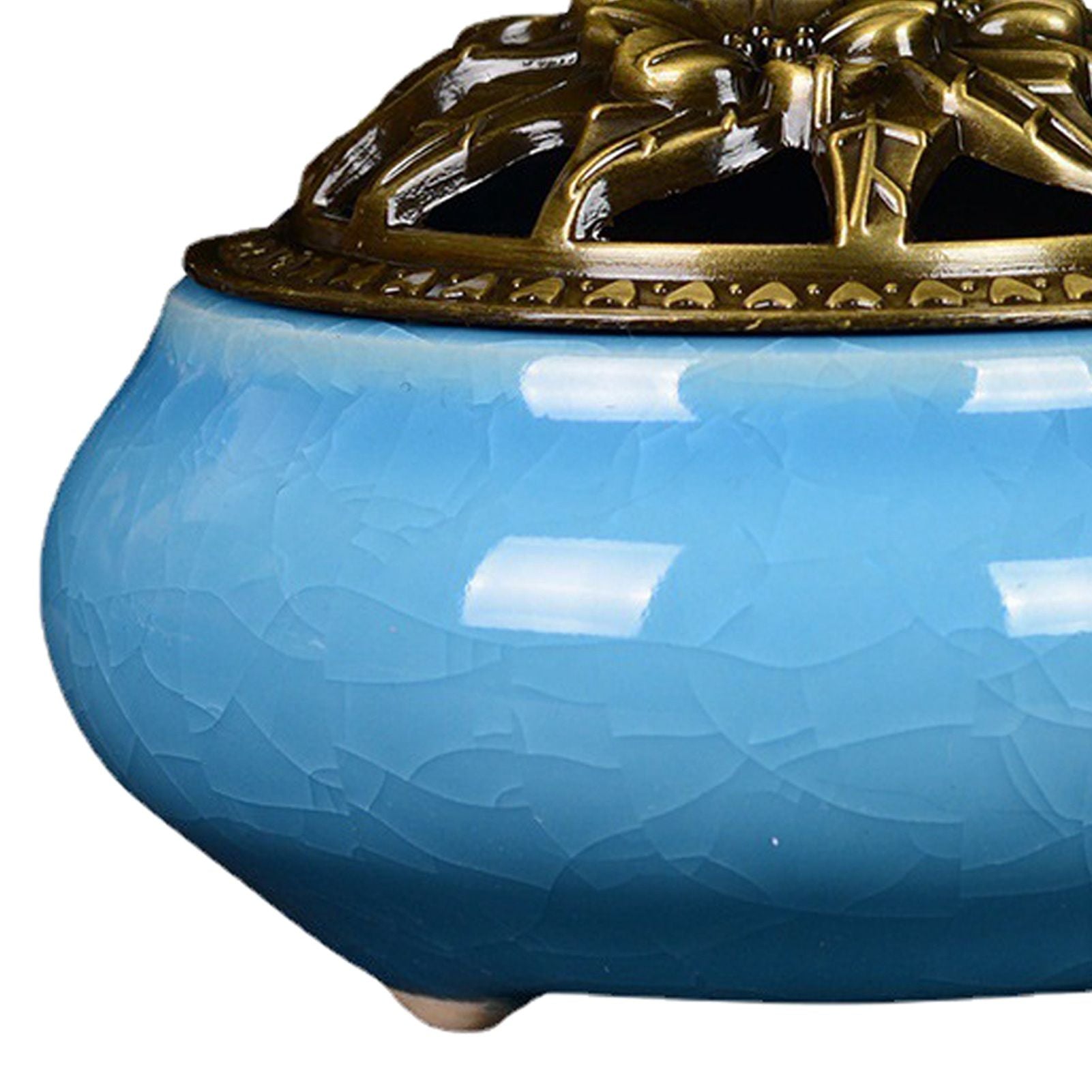Sky Blue Ceramic Incense Burner Household Indoor Ice Cracked Incense Burner with Lid V1294-YM0521-3115220167211