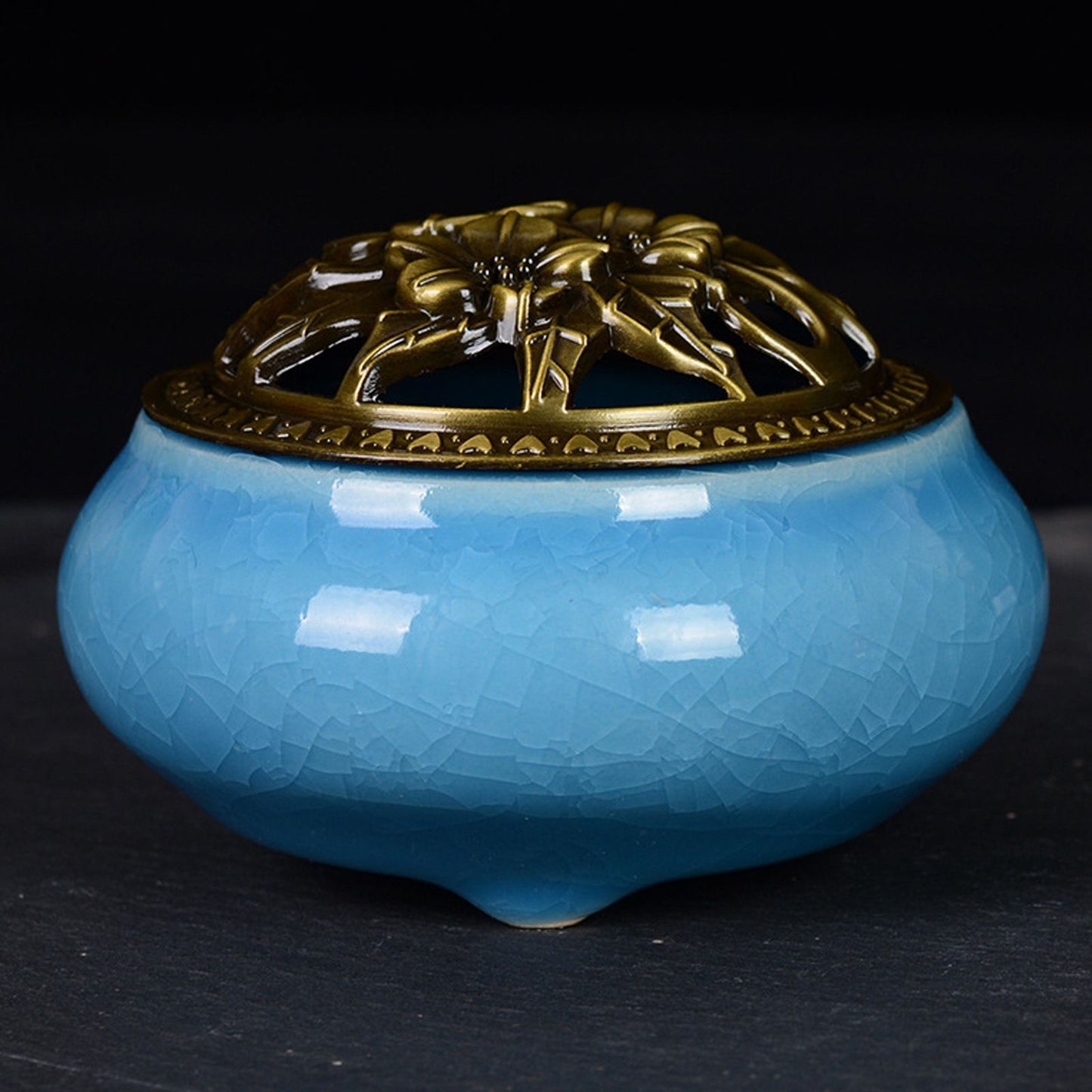 Sky Blue Ceramic Incense Burner Household Indoor Ice Cracked Incense Burner with Lid V1294-YM0521-3115220167211