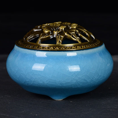 Sky Blue Ceramic Incense Burner Household Indoor Ice Cracked Incense Burner with Lid V1294-YM0521-3115220167211