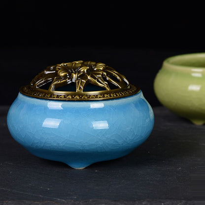 Sky Blue Ceramic Incense Burner Household Indoor Ice Cracked Incense Burner with Lid V1294-YM0521-3115220167211