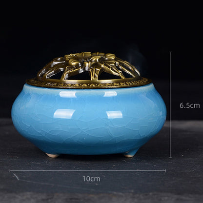 Sky Blue Ceramic Incense Burner Household Indoor Ice Cracked Incense Burner with Lid V1294-YM0521-3115220167211
