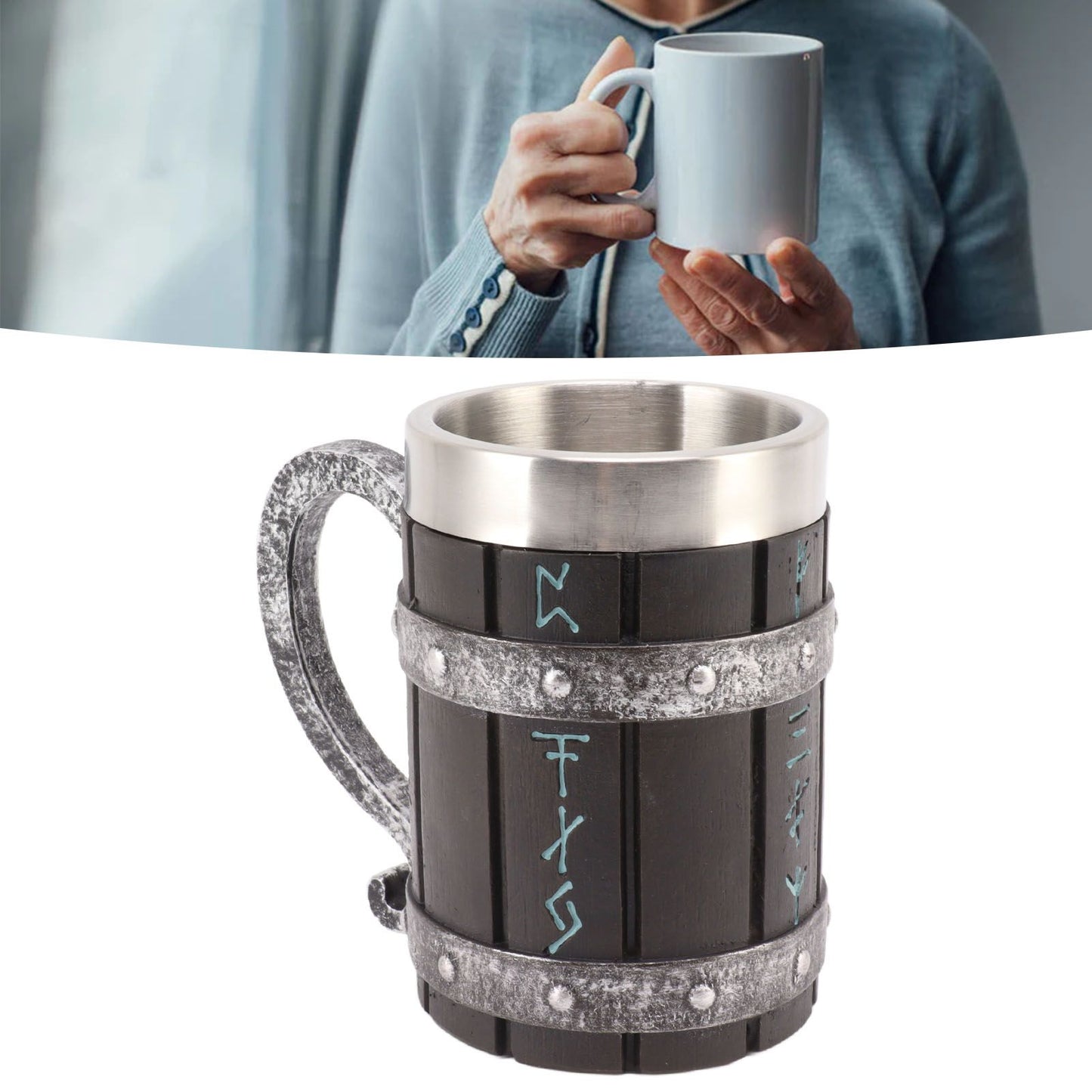 Large Beer Mug Decorative Printing High Temperature Resistance Stainless Steel Resin Water Fruit Juices Mug V1294-YM0521-3115230001511
