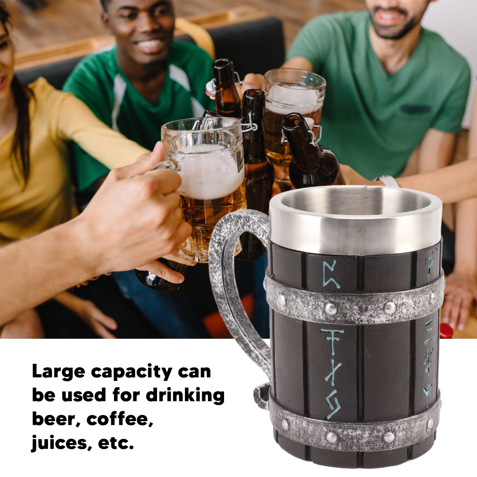 Large Beer Mug Decorative Printing High Temperature Resistance Stainless Steel Resin Water Fruit Juices Mug V1294-YM0521-3115230001511