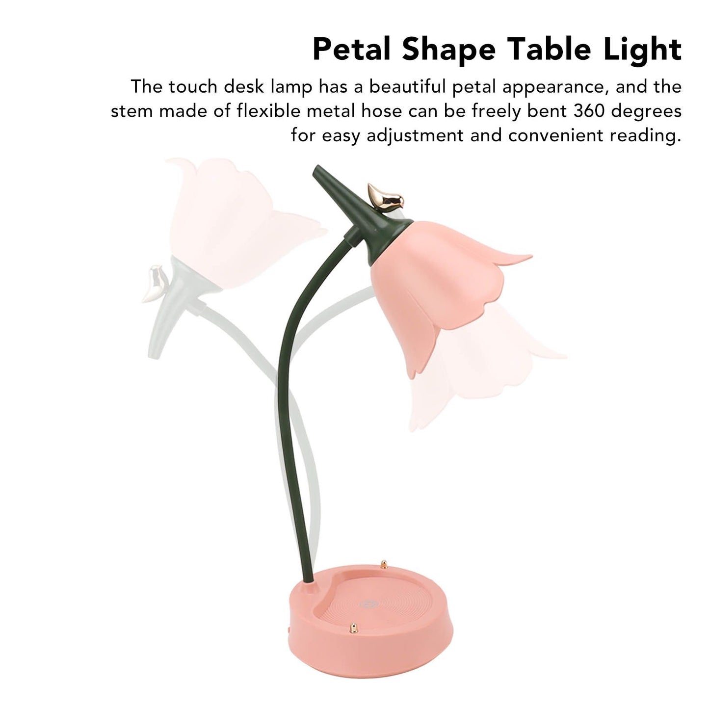 3W LED Touch Desk Lamp 3 Gear Dimmable Foldable Petal Shape Desktop Table Light USB 5V Pink V1294-YM0521-3115230012711