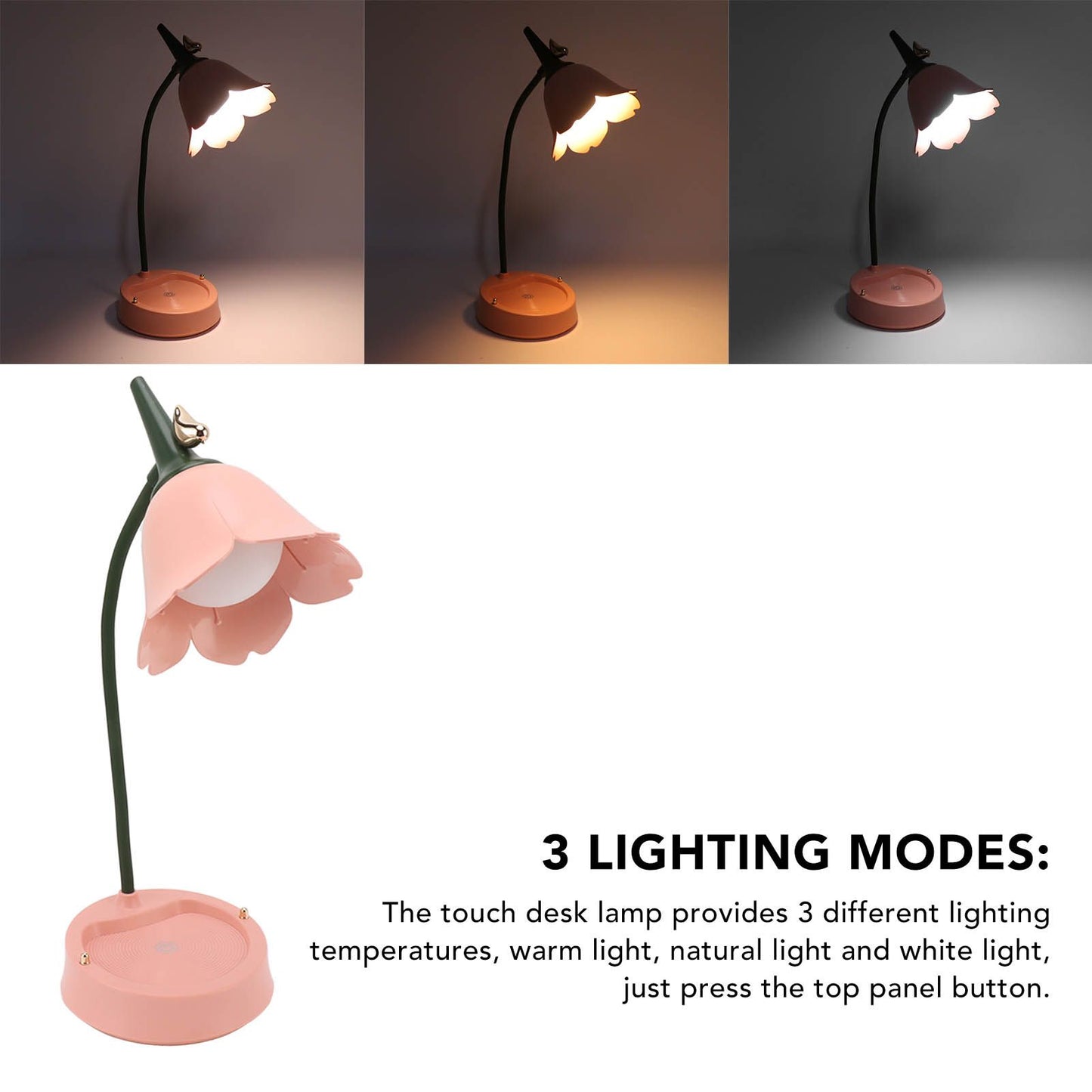 3W LED Touch Desk Lamp 3 Gear Dimmable Foldable Petal Shape Desktop Table Light USB 5V Pink V1294-YM0521-3115230012711