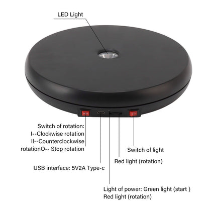 Electric Rotating Display Table LED Light 25cm Noiseless 20kg Load Capacity Turntable Display Stand for V1294-YM0521-3115230016511