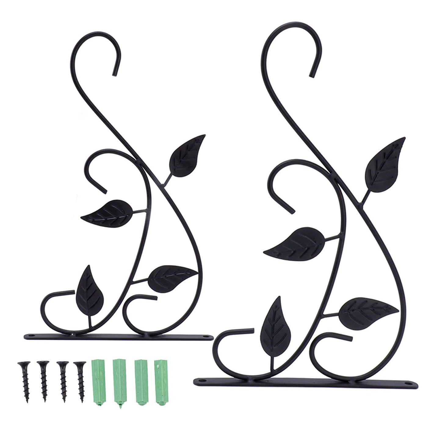 2pcs Hanging Plant Bracket Heavy Duty Rust Resistant Durable Iron Art Outdoor Planter Hanger Hooks Black V1294-YM0521-3115230021511