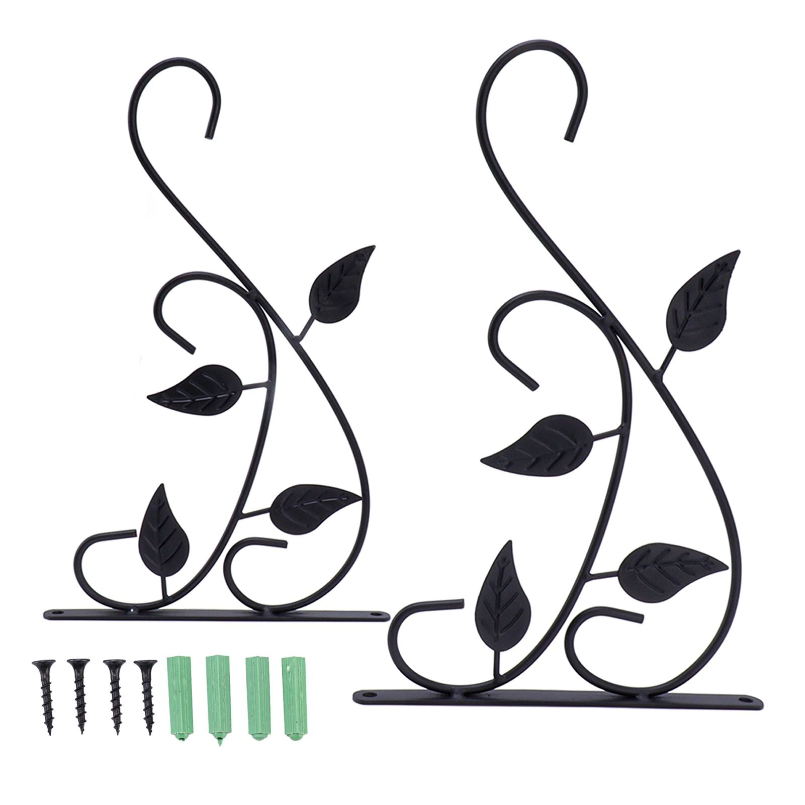 2pcs Hanging Plant Bracket Heavy Duty Rust Resistant Durable Iron Art Outdoor Planter Hanger Hooks Black V1294-YM0521-3115230021511