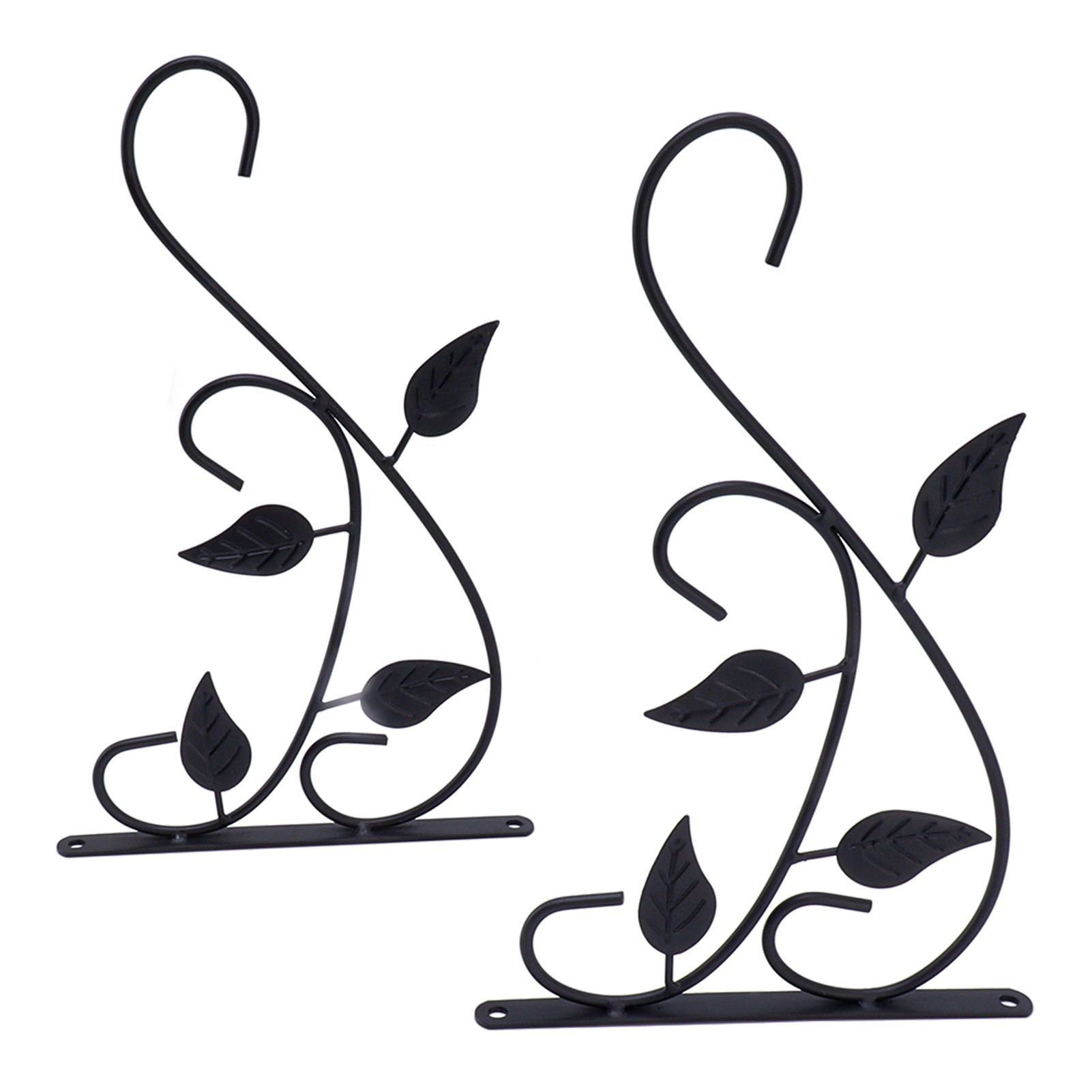 2pcs Hanging Plant Bracket Heavy Duty Rust Resistant Durable Iron Art Outdoor Planter Hanger Hooks Black V1294-YM0521-3115230021511