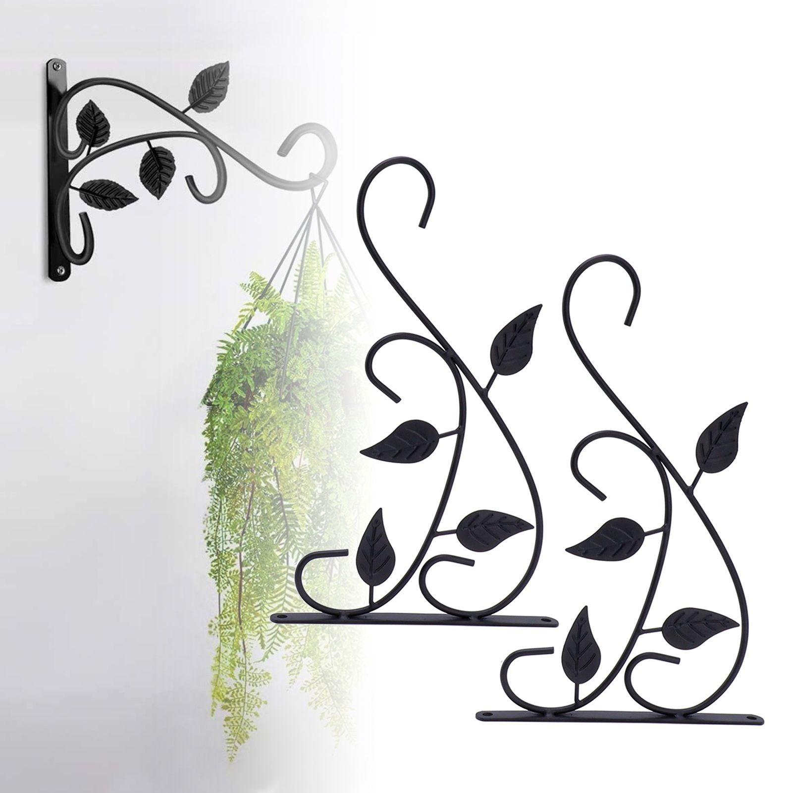 2pcs Hanging Plant Bracket Heavy Duty Rust Resistant Durable Iron Art Outdoor Planter Hanger Hooks Black V1294-YM0521-3115230021511