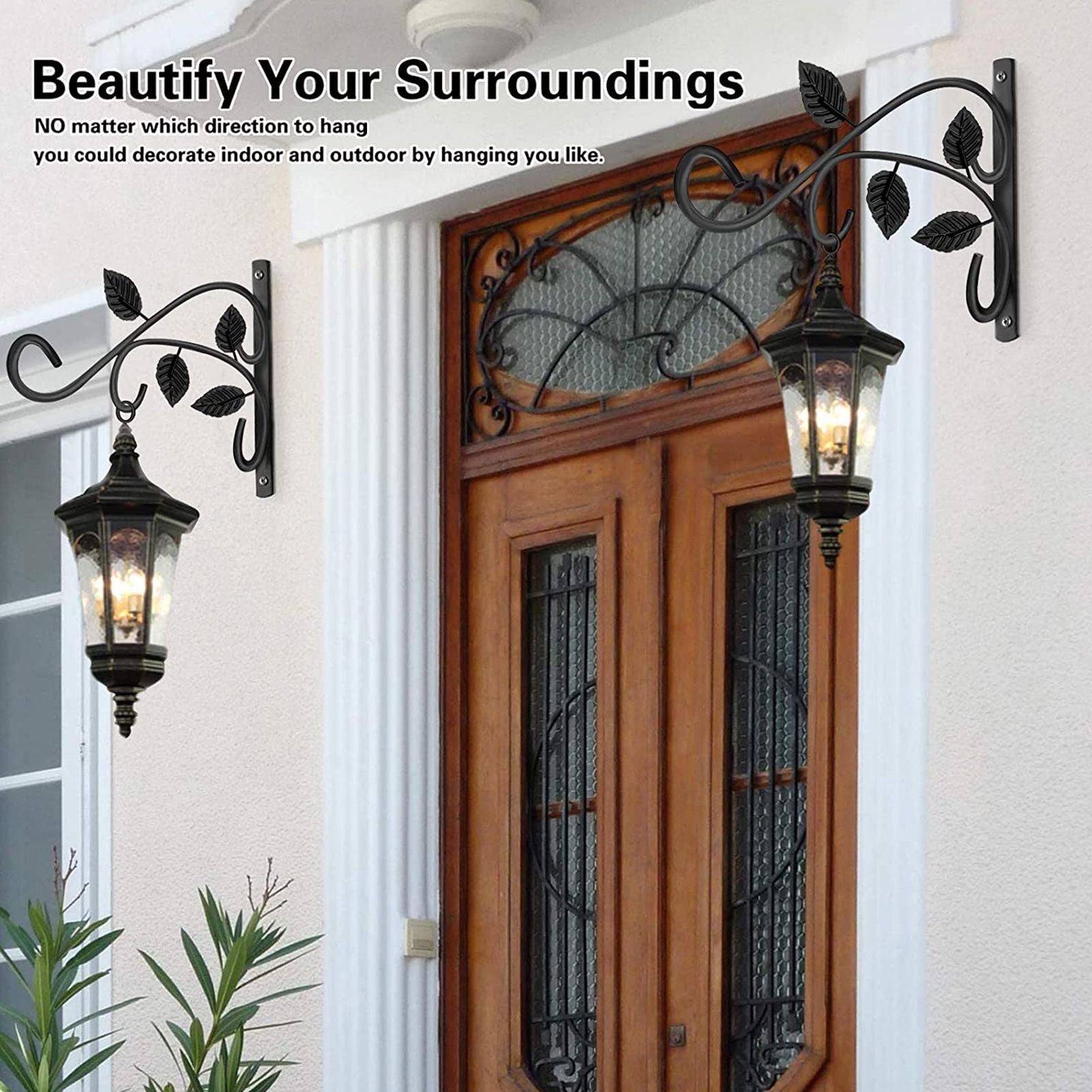 2pcs Hanging Plant Bracket Heavy Duty Rust Resistant Durable Iron Art Outdoor Planter Hanger Hooks Black V1294-YM0521-3115230021511