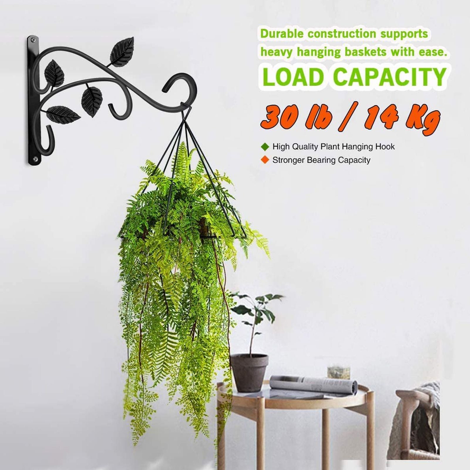 2pcs Hanging Plant Bracket Heavy Duty Rust Resistant Durable Iron Art Outdoor Planter Hanger Hooks Black V1294-YM0521-3115230021511