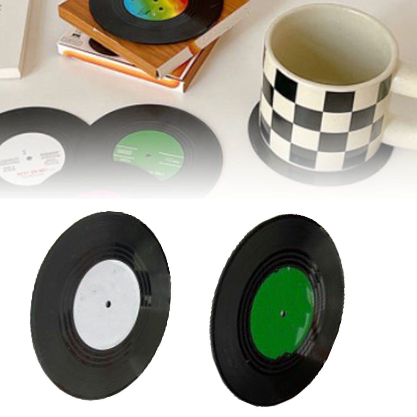 2pcs Record Coasters Retro Funny Unique Recordings Disk Coasters for Drink Bars Coffee V1294-YM0521-3115230030211