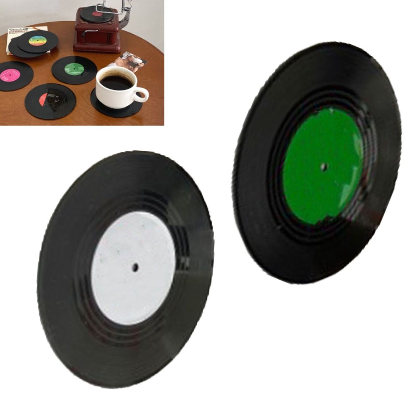 2pcs Record Coasters Retro Funny Unique Recordings Disk Coasters for Drink Bars Coffee V1294-YM0521-3115230030211