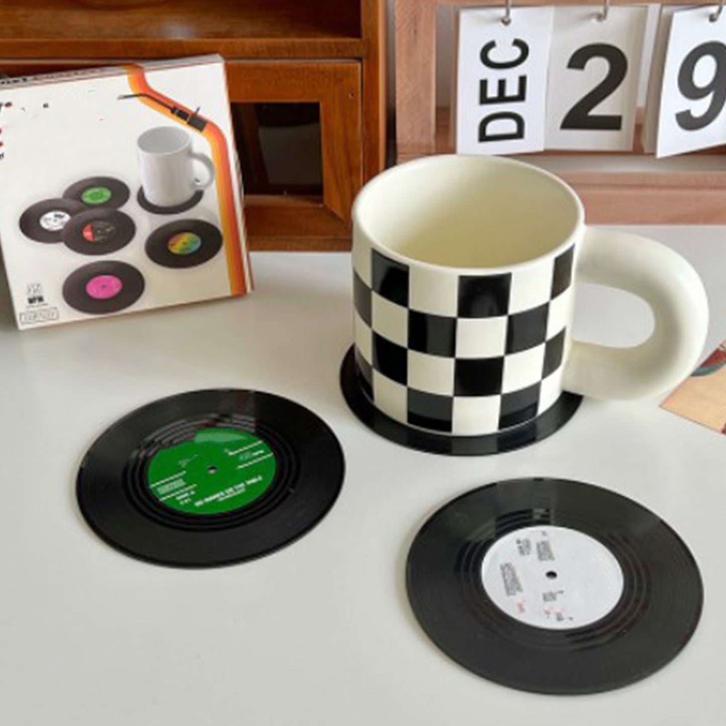 2pcs Record Coasters Retro Funny Unique Recordings Disk Coasters for Drink Bars Coffee V1294-YM0521-3115230030211