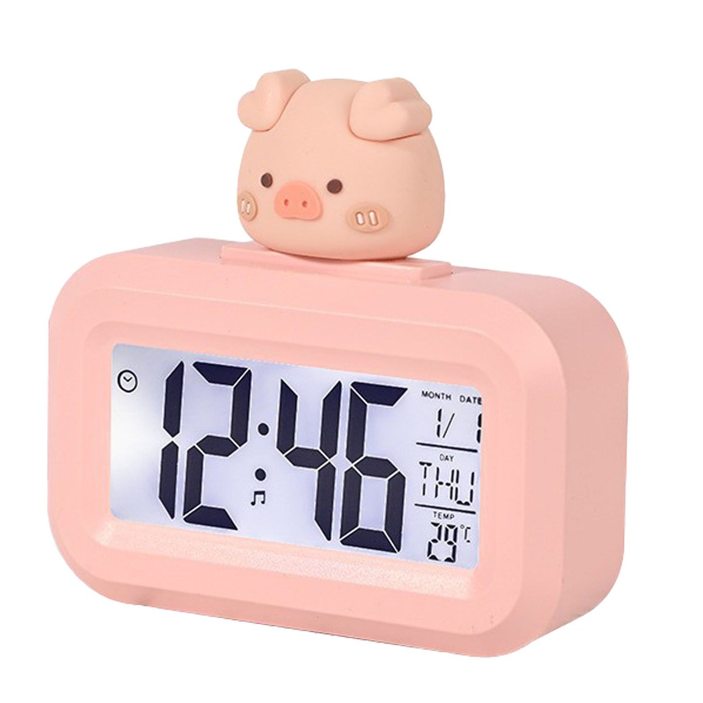 Electronic Clock Cute Cartoon LED Screen Desktop Electronic Alarm Data Time Calendar Temperature Clock Pink V1294-YM0521-3115230030611