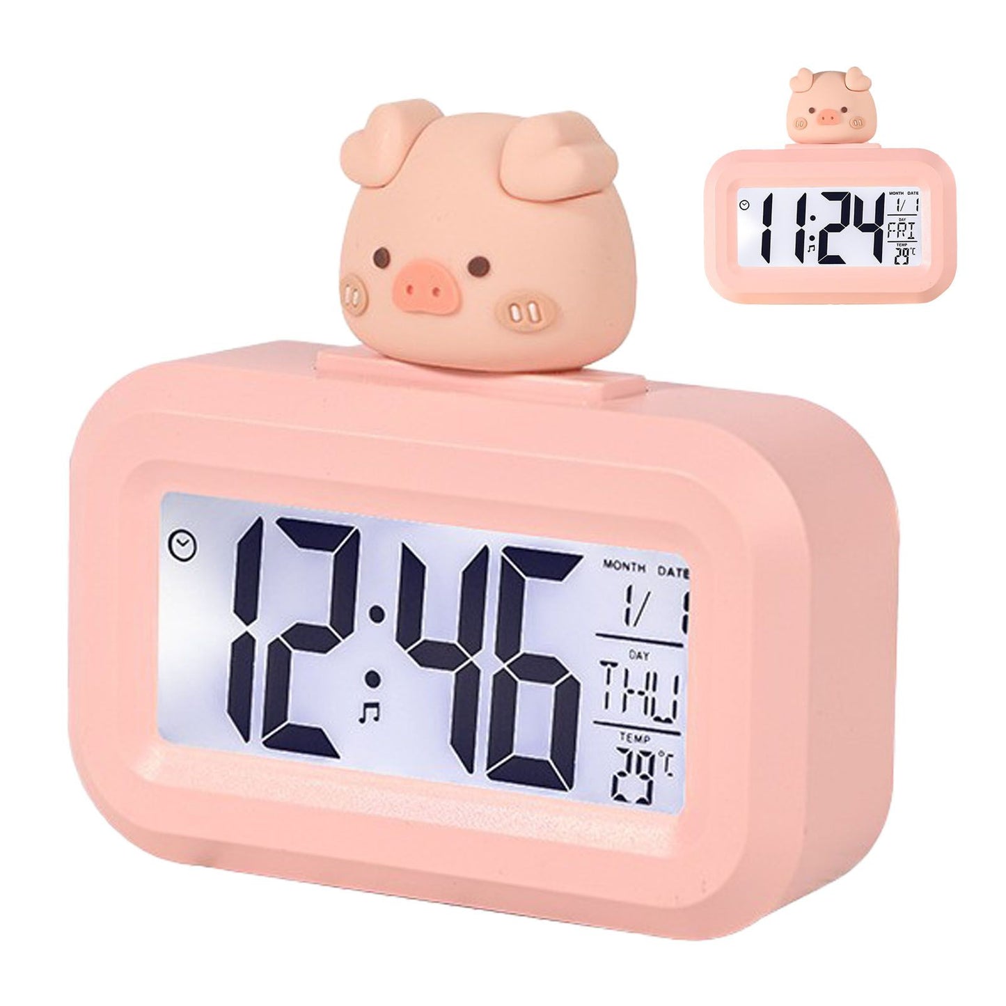 Electronic Clock Cute Cartoon LED Screen Desktop Electronic Alarm Data Time Calendar Temperature Clock Pink V1294-YM0521-3115230030611