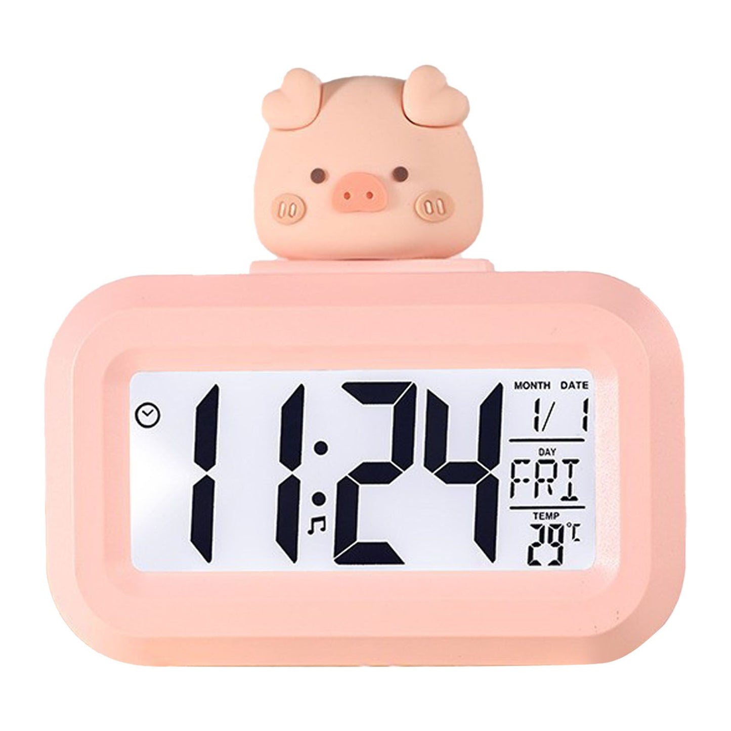 Electronic Clock Cute Cartoon LED Screen Desktop Electronic Alarm Data Time Calendar Temperature Clock Pink V1294-YM0521-3115230030611