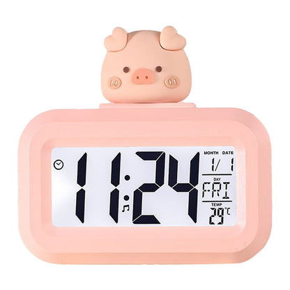 Electronic Clock Cute Cartoon LED Screen Desktop Electronic Alarm Data Time Calendar Temperature Clock Pink V1294-YM0521-3115230030611