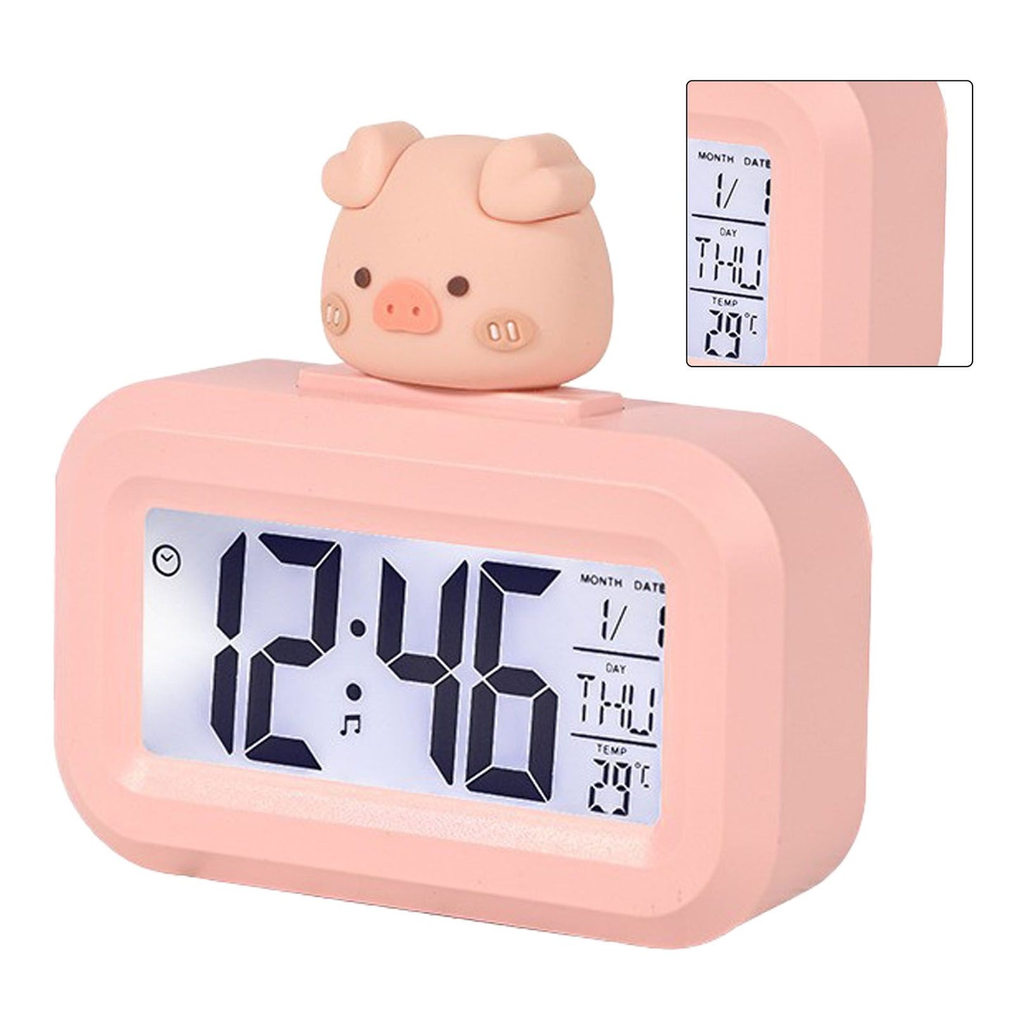 Electronic Clock Cute Cartoon LED Screen Desktop Electronic Alarm Data Time Calendar Temperature Clock Pink V1294-YM0521-3115230030611