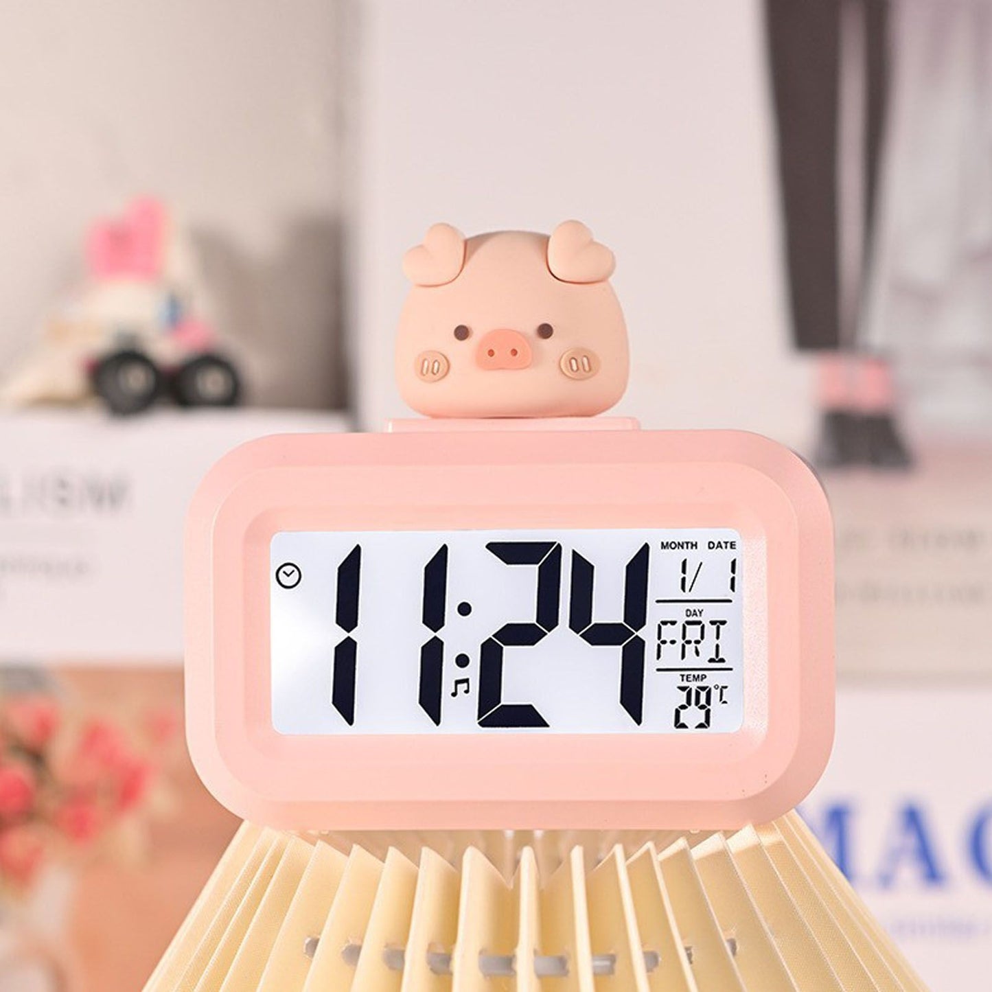 Electronic Clock Cute Cartoon LED Screen Desktop Electronic Alarm Data Time Calendar Temperature Clock Pink V1294-YM0521-3115230030611
