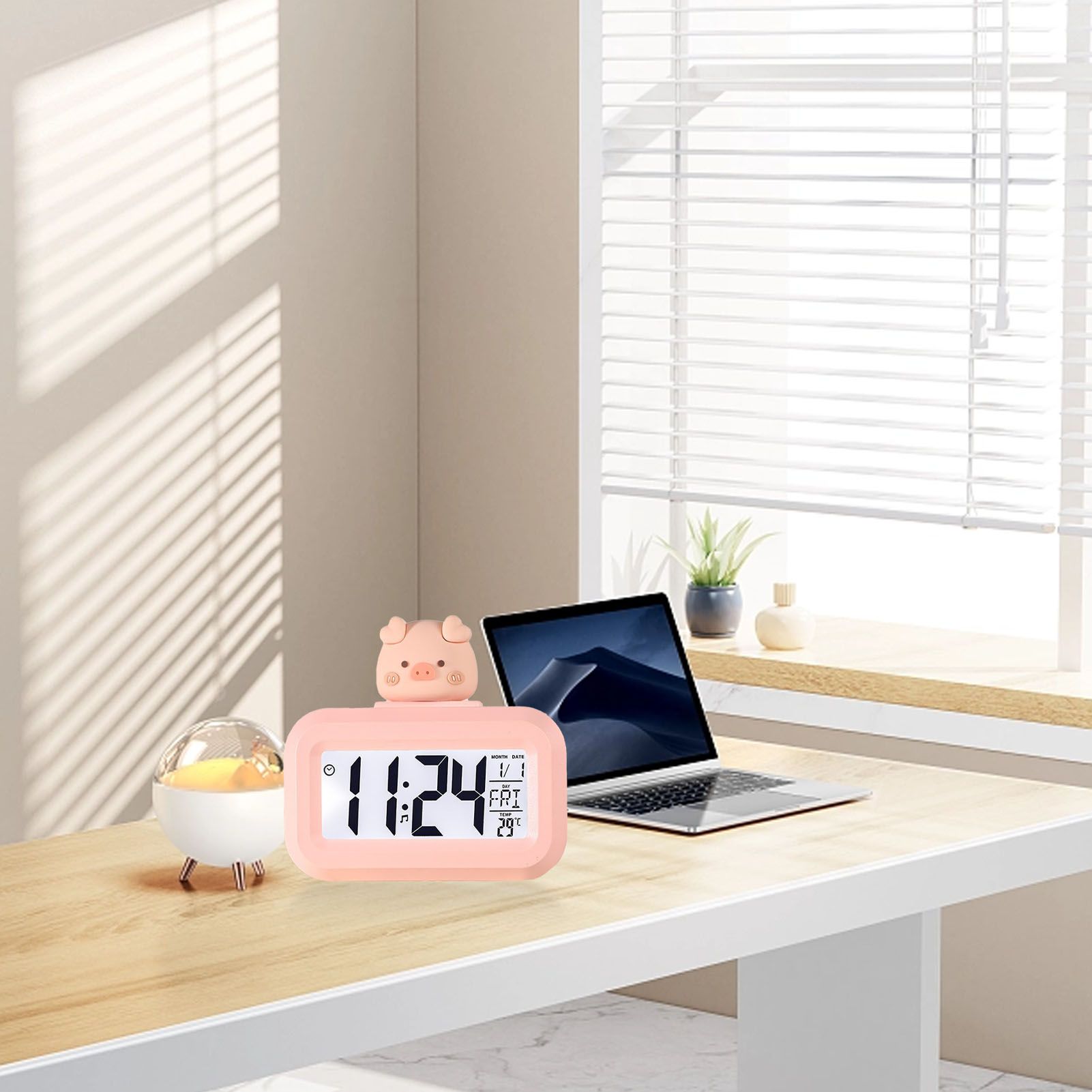 Electronic Clock Cute Cartoon LED Screen Desktop Electronic Alarm Data Time Calendar Temperature Clock Pink V1294-YM0521-3115230030611