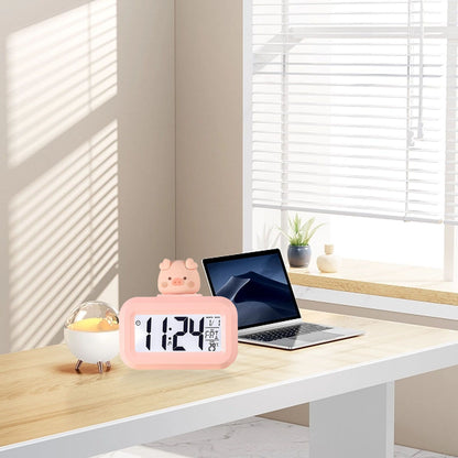 Electronic Clock Cute Cartoon LED Screen Desktop Electronic Alarm Data Time Calendar Temperature Clock Pink V1294-YM0521-3115230030611