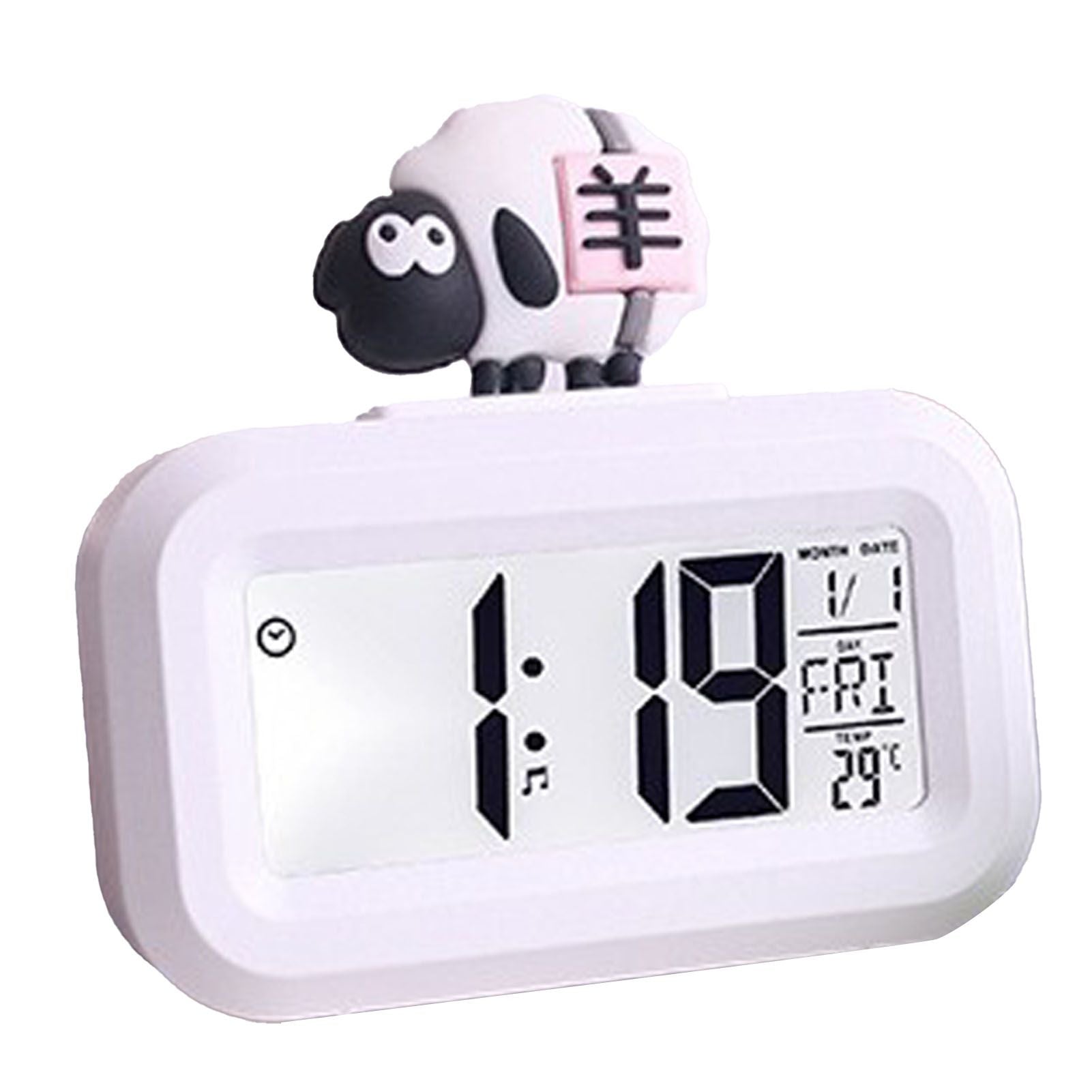 Electronic Clock Cute Cartoon LED Screen Desktop Electronic Alarm Data Time Calendar Temperature Clock White V1294-YM0521-3115230030612