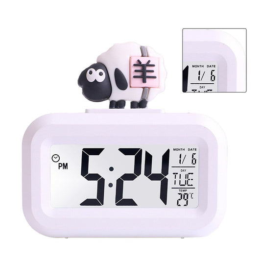 Electronic Clock Cute Cartoon LED Screen Desktop Electronic Alarm Data Time Calendar Temperature Clock White V1294-YM0521-3115230030612