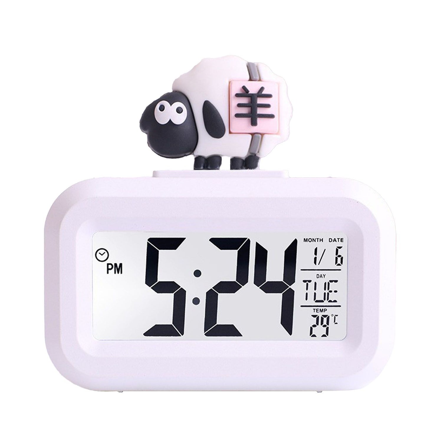 Electronic Clock Cute Cartoon LED Screen Desktop Electronic Alarm Data Time Calendar Temperature Clock White V1294-YM0521-3115230030612