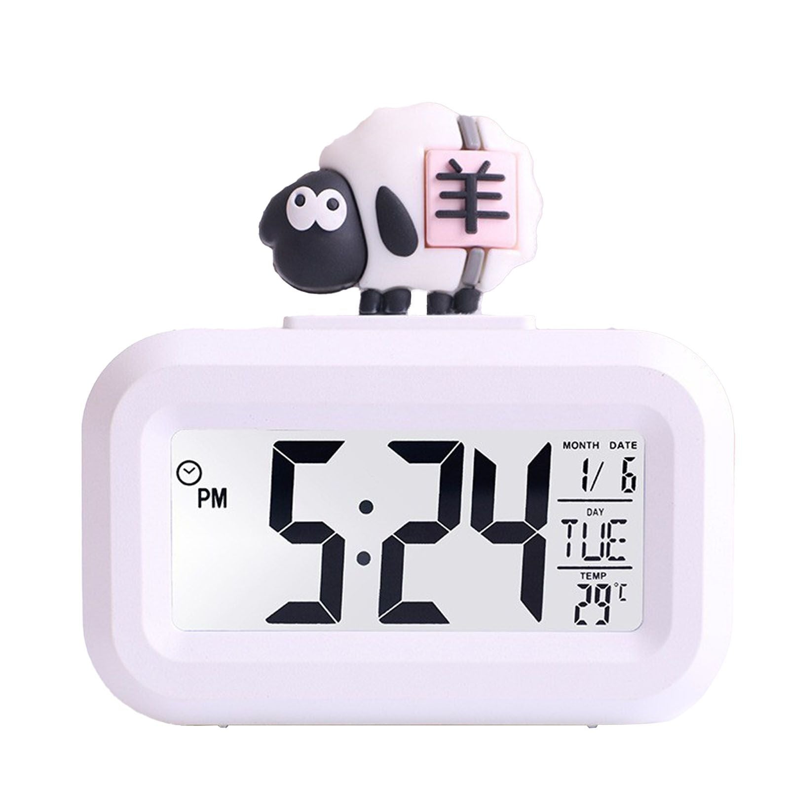 Electronic Clock Cute Cartoon LED Screen Desktop Electronic Alarm Data Time Calendar Temperature Clock White V1294-YM0521-3115230030612